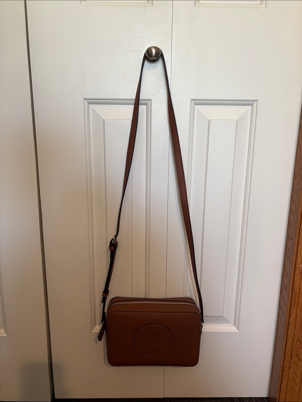 Guess Camel Brown Faux Leather Crossbody Camera Bag